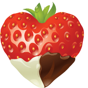 a strawberry heart with chocolate and cream